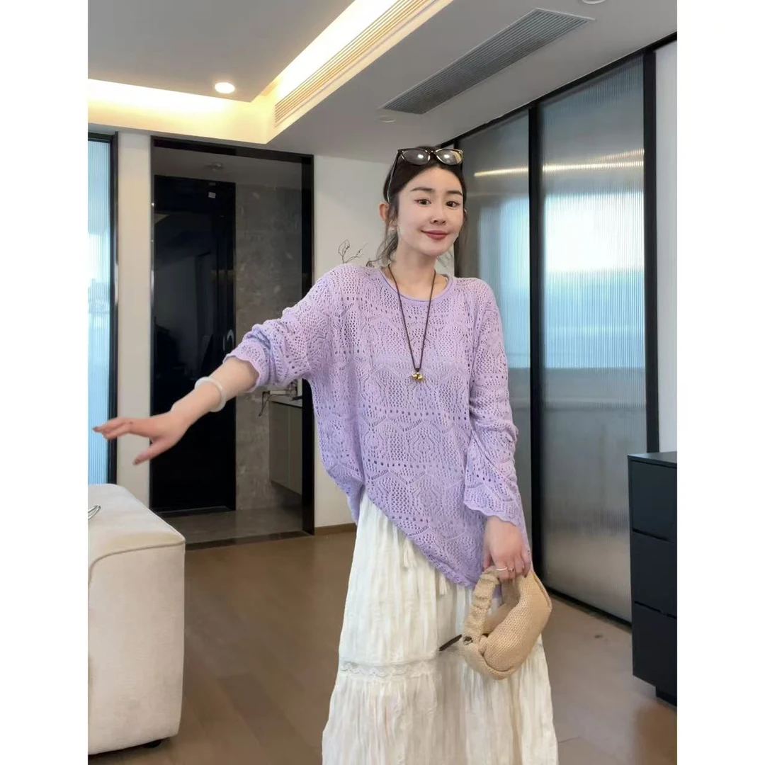 JOJO/玖了个玖 2025春 极简百搭立体镂空鹅蛋领针织衫 2502C645