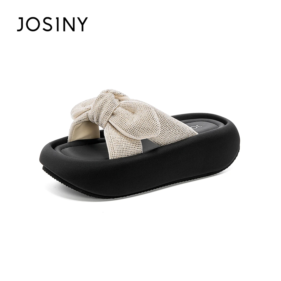 卓诗厚底蝴蝶结一字拖女外穿2025夏季新款ins潮流休闲水钻凉拖鞋