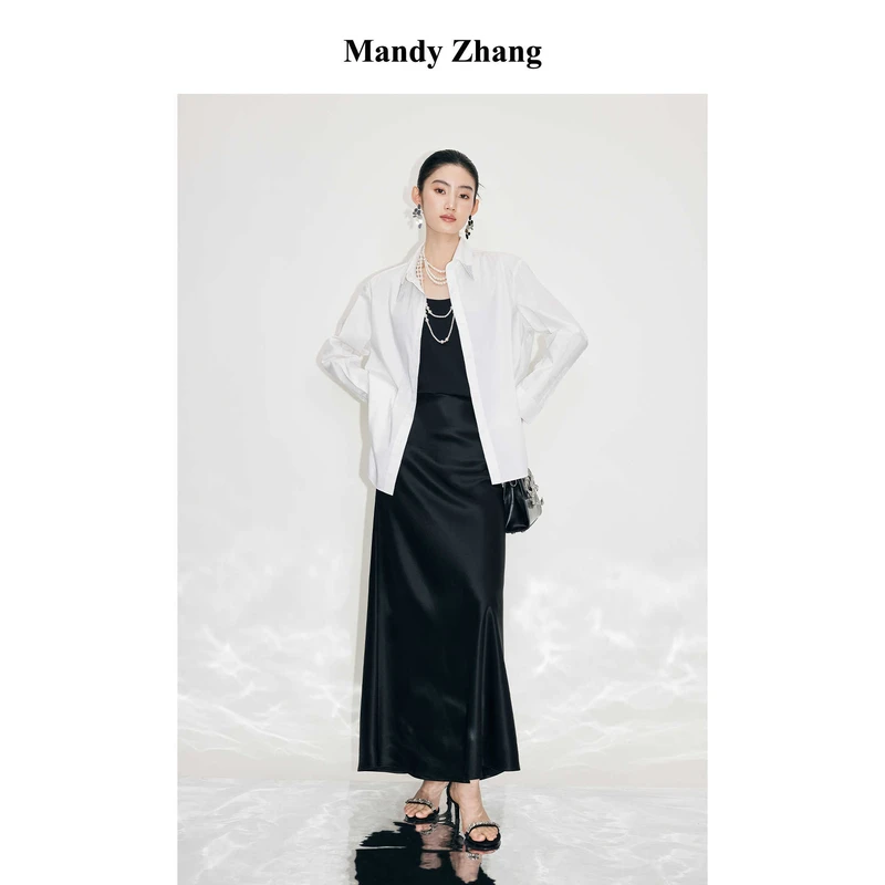 【MandyZhang】时髦精通勤镶钻白色衬衫女夏季微阔高级感衬衣外套