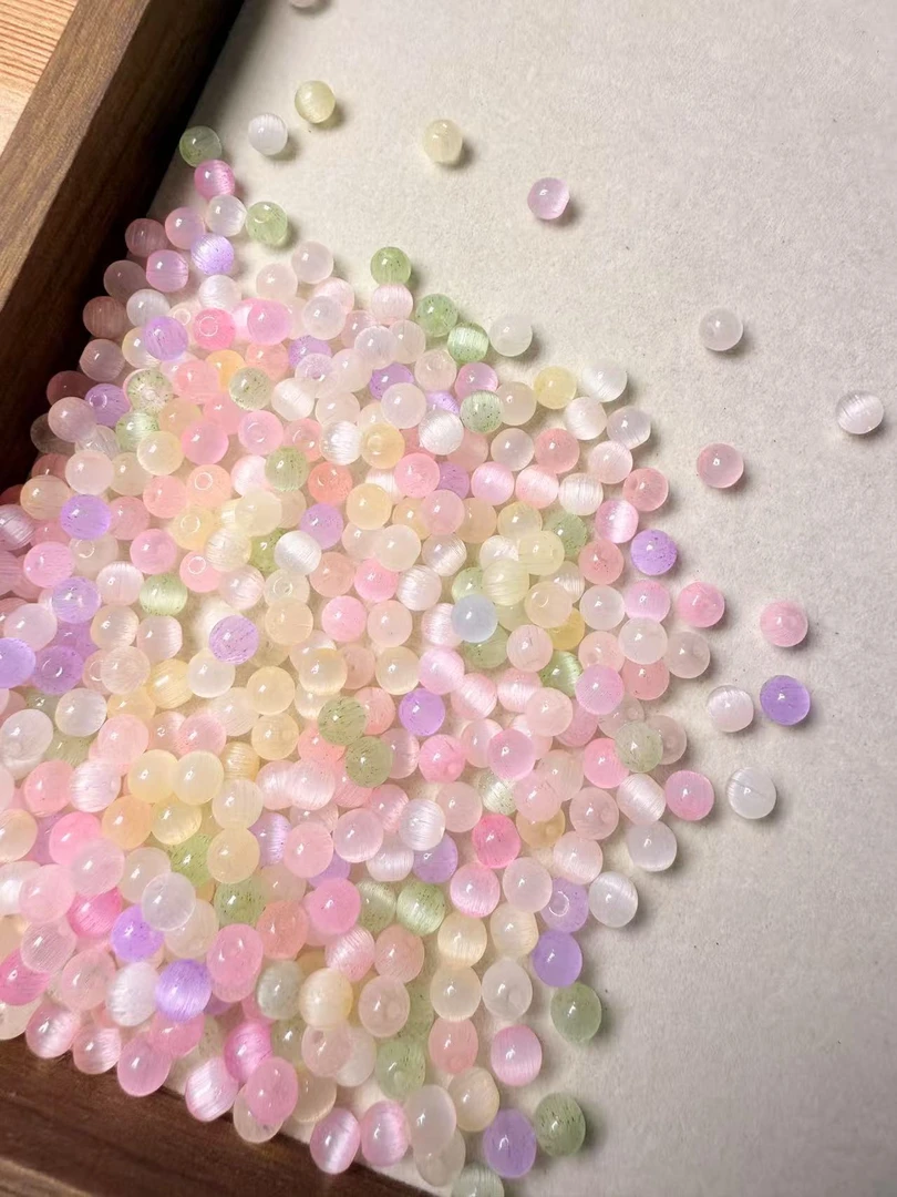 国产超优玻璃米珠【卡六猫眼】diy项链手链