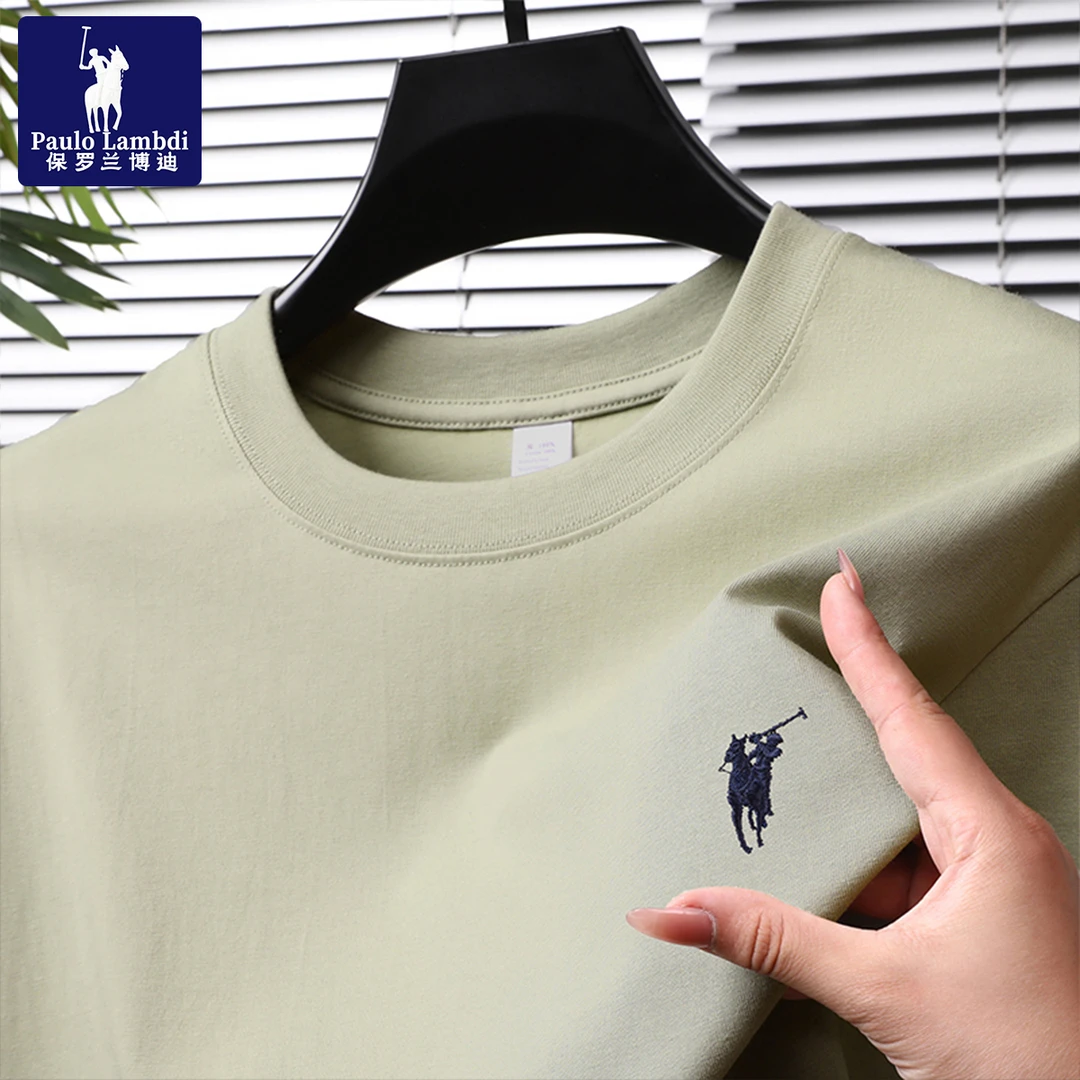 保罗长绒棉夏季纯棉短袖t恤男士时尚休闲宽松圆领高档刺绣男装T恤