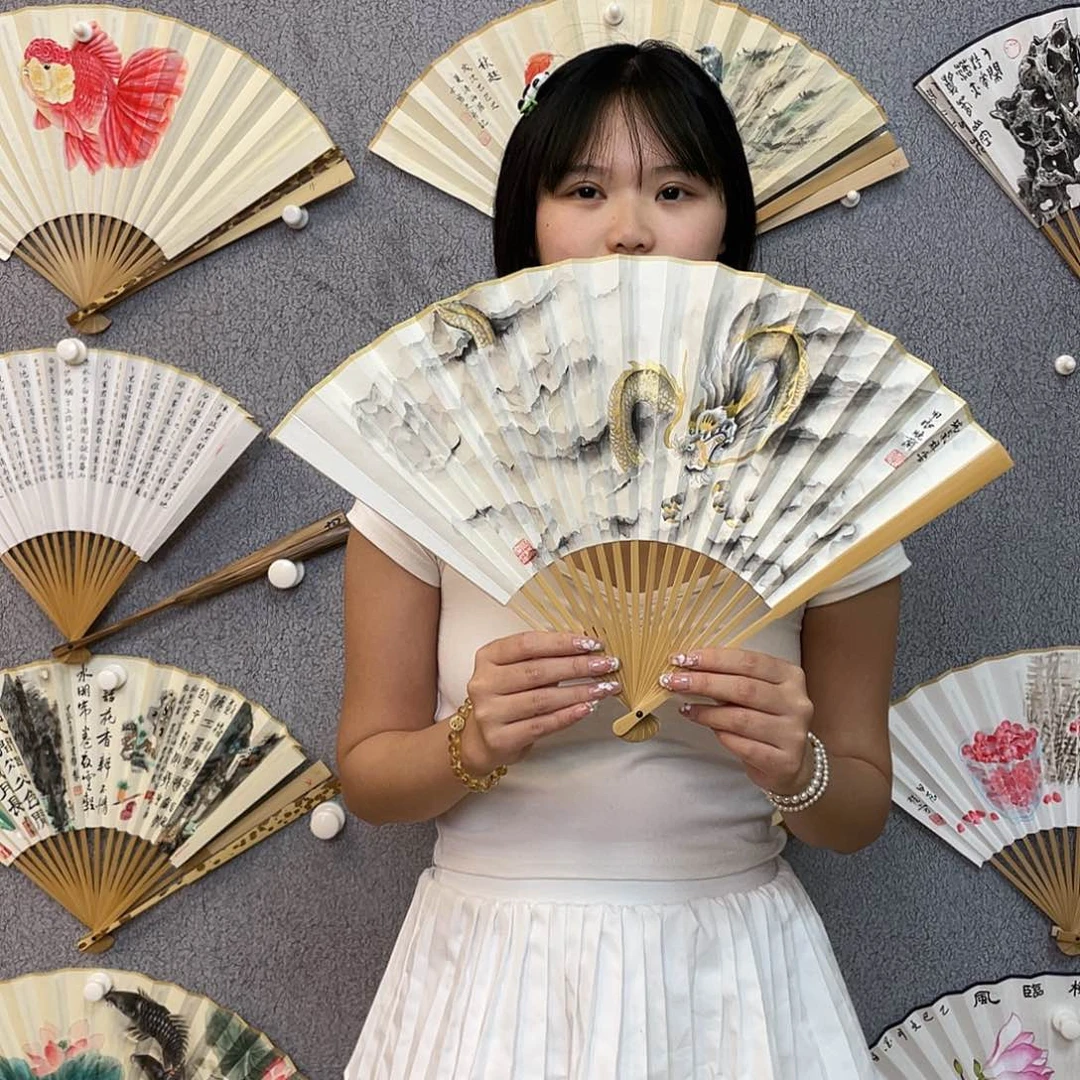 书法95寸玉竹-纯手绘-文玩扇骨（默认粘好）