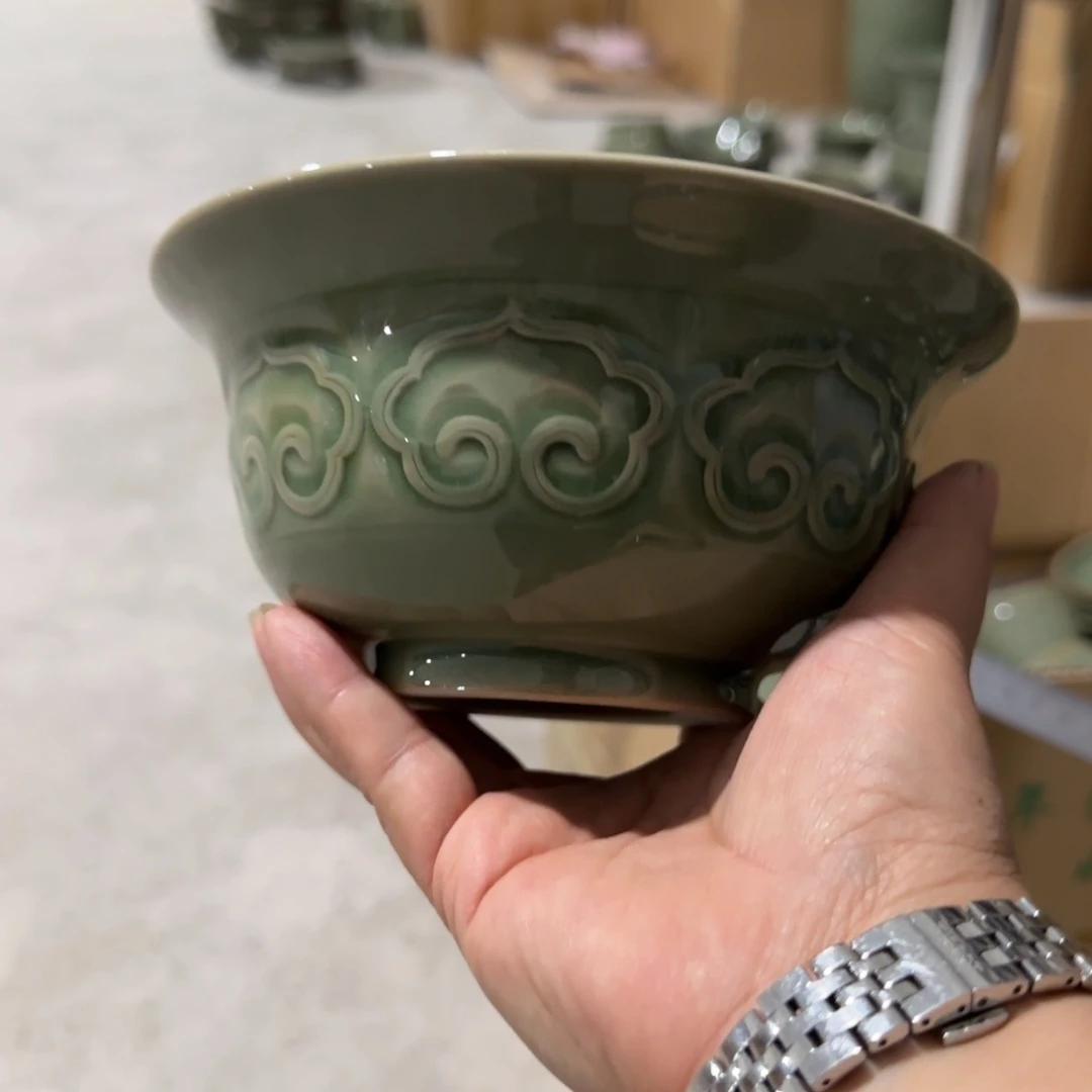 瓷全手工内外刻花直径15.5厘米微瑕福利