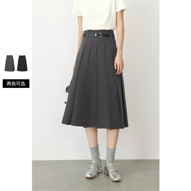 诗凡黎jk裙女新款少女解构黑色高腰显瘦a字半身百褶裙女7E1140071