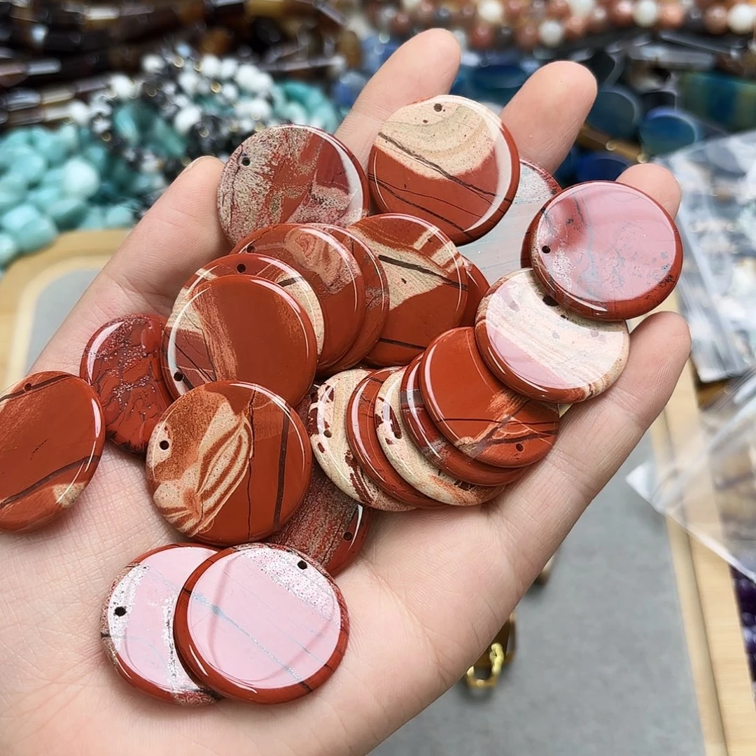 玛瑙/玉髓未镶嵌珠宝半成品卡30花红石圆饼2颗