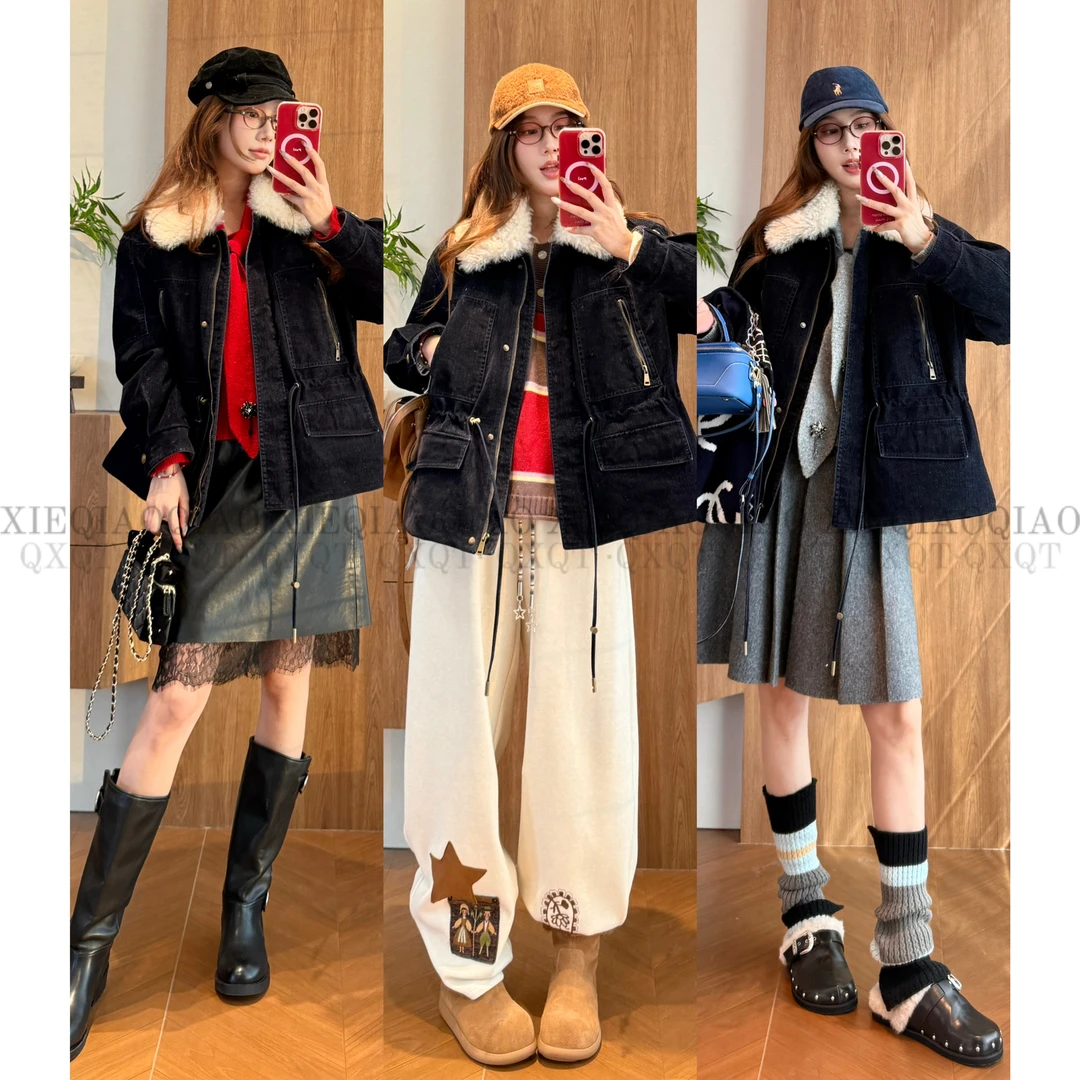 谢荞荞「雪顶朗尼」95白鸭绒冬款可拆卸毛领巴恩风绒面宽松羽绒外套