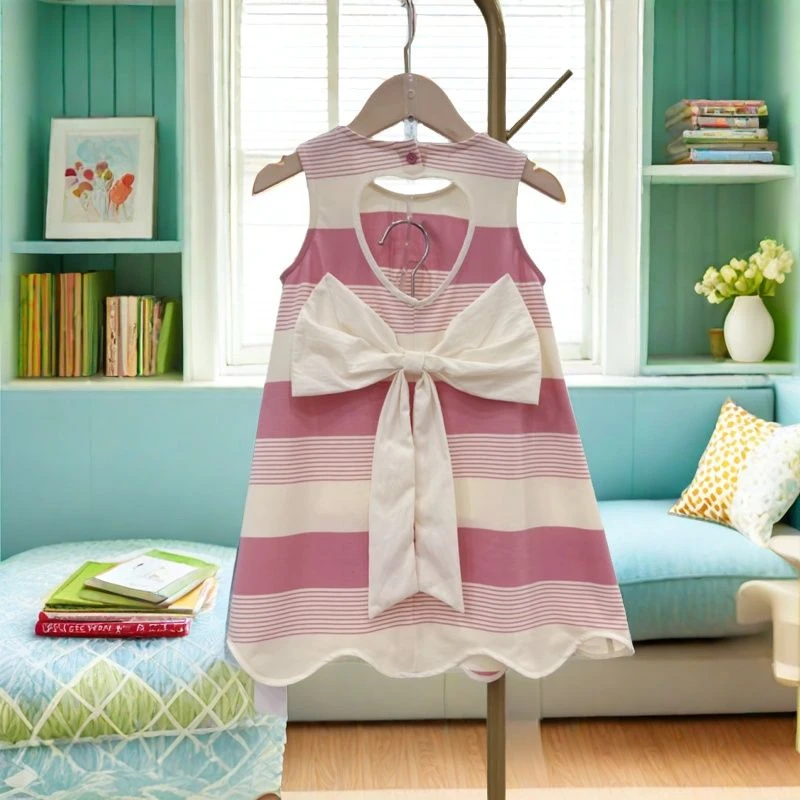 女童少女风条纹女薄款学院风夏季韩版A字裙连衣裙时髦