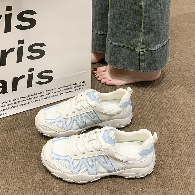 网面秋季透气德训鞋女2025新款时尚休闲鞋网红增高软底学生运动鞋