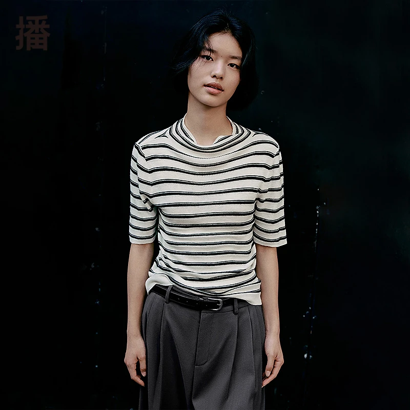 【达人专属】播秋季时尚百搭条纹舒适简约圆领毛衫BDR3SD3079