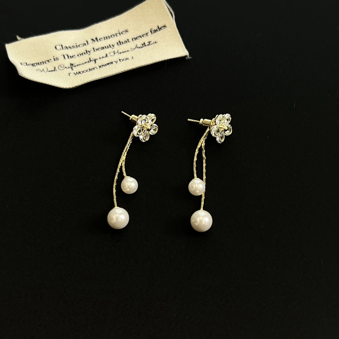 铜合金锆石耳饰 【醉花晓梦】珠珠流苏耳钉