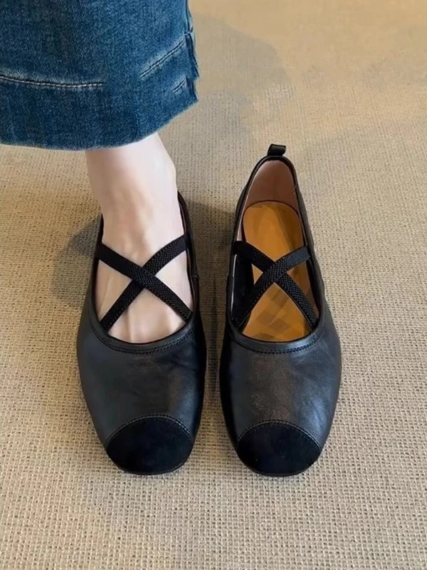 超软小羊皮~复古法式单鞋女平底芭蕾鞋浅口晚晚鞋交叉带玛丽珍鞋