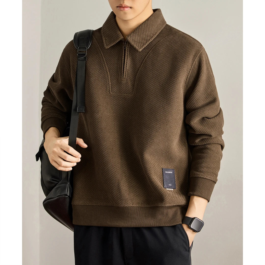 美式复古欧棉绒360g重磅加绒卫衣男秋冬季新款宽松半拉链POLO衫男