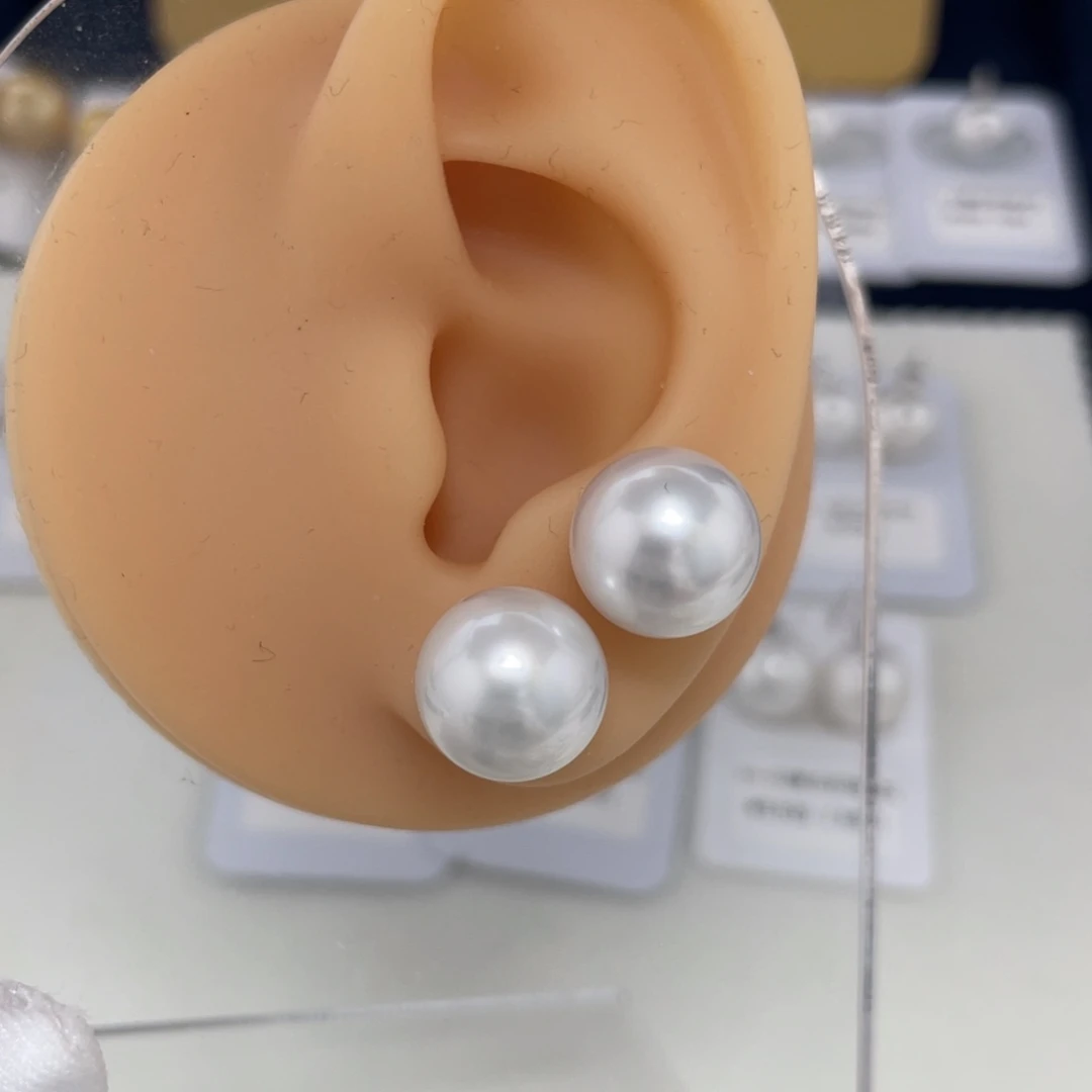 海水珍珠澳白素钉12-13银S925镶嵌