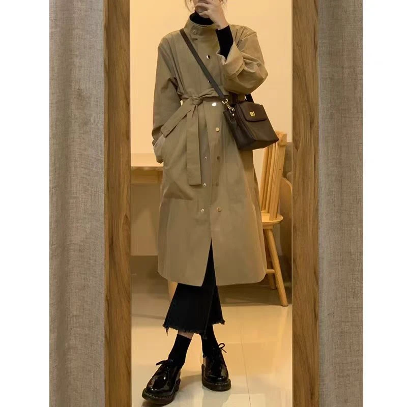 情侣款高级感英伦风垂感简约宽松风衣外套女休闲大衣FY021（A7-2）