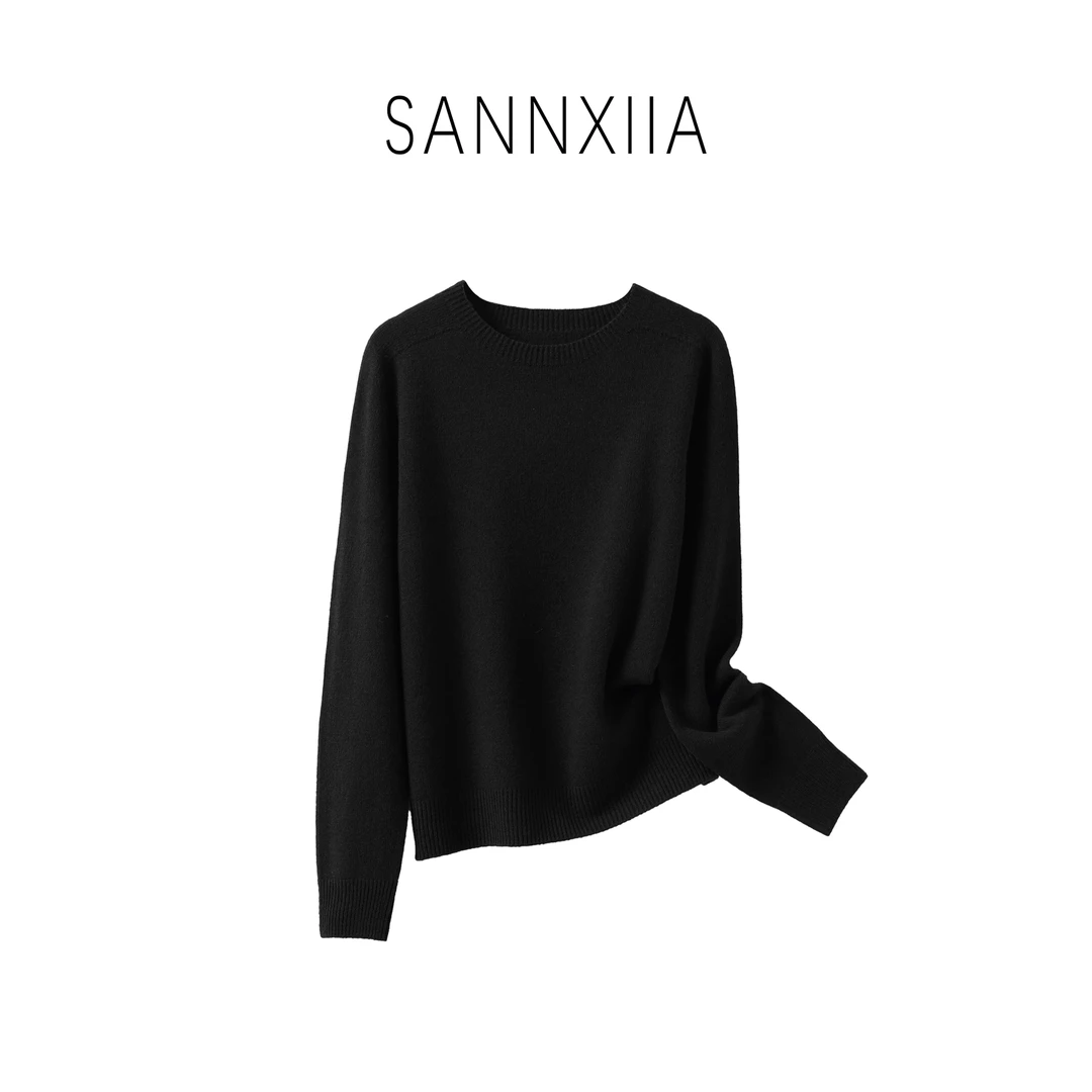 SANNXIIA全羊毛圆领长袖常规简约宽松型针织打底衫  ZM8168