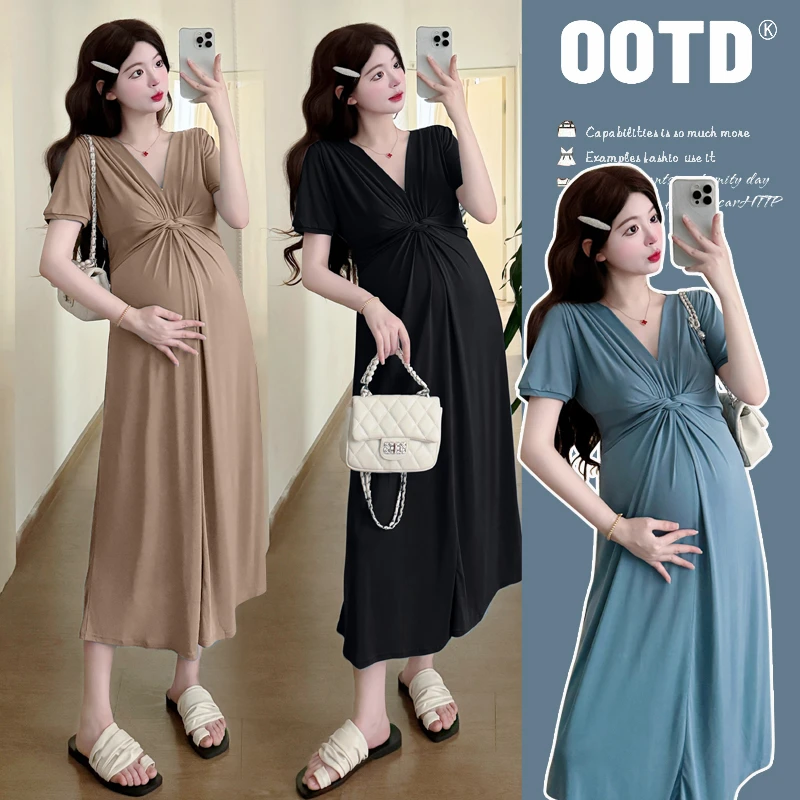 时尚孕妇长裙2025高丝莫代尔连衣裙夏季气质慵懒风韩版过膝连衣裙