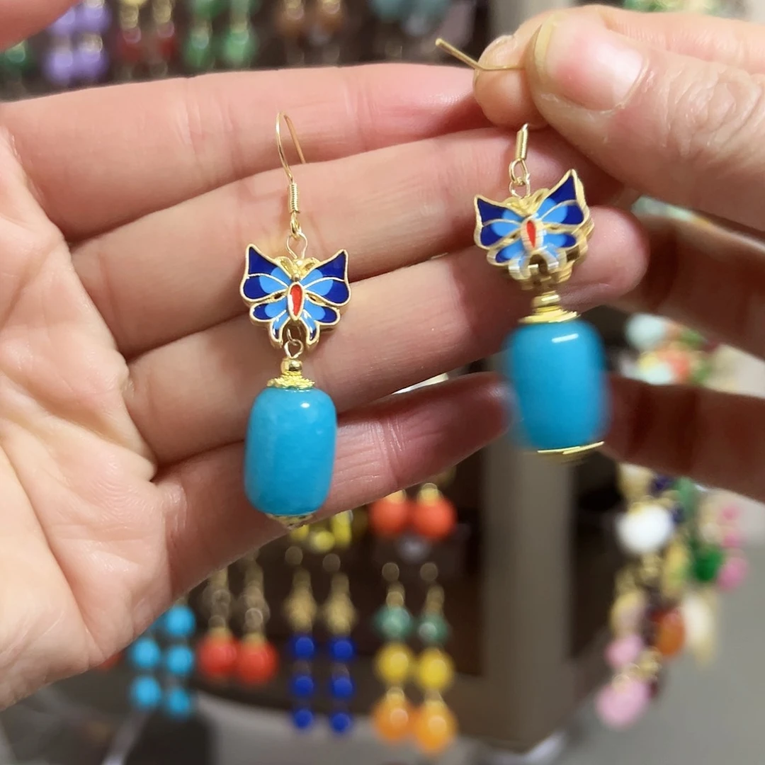 银S925镶嵌耳钉玛瑙/玉髓古风