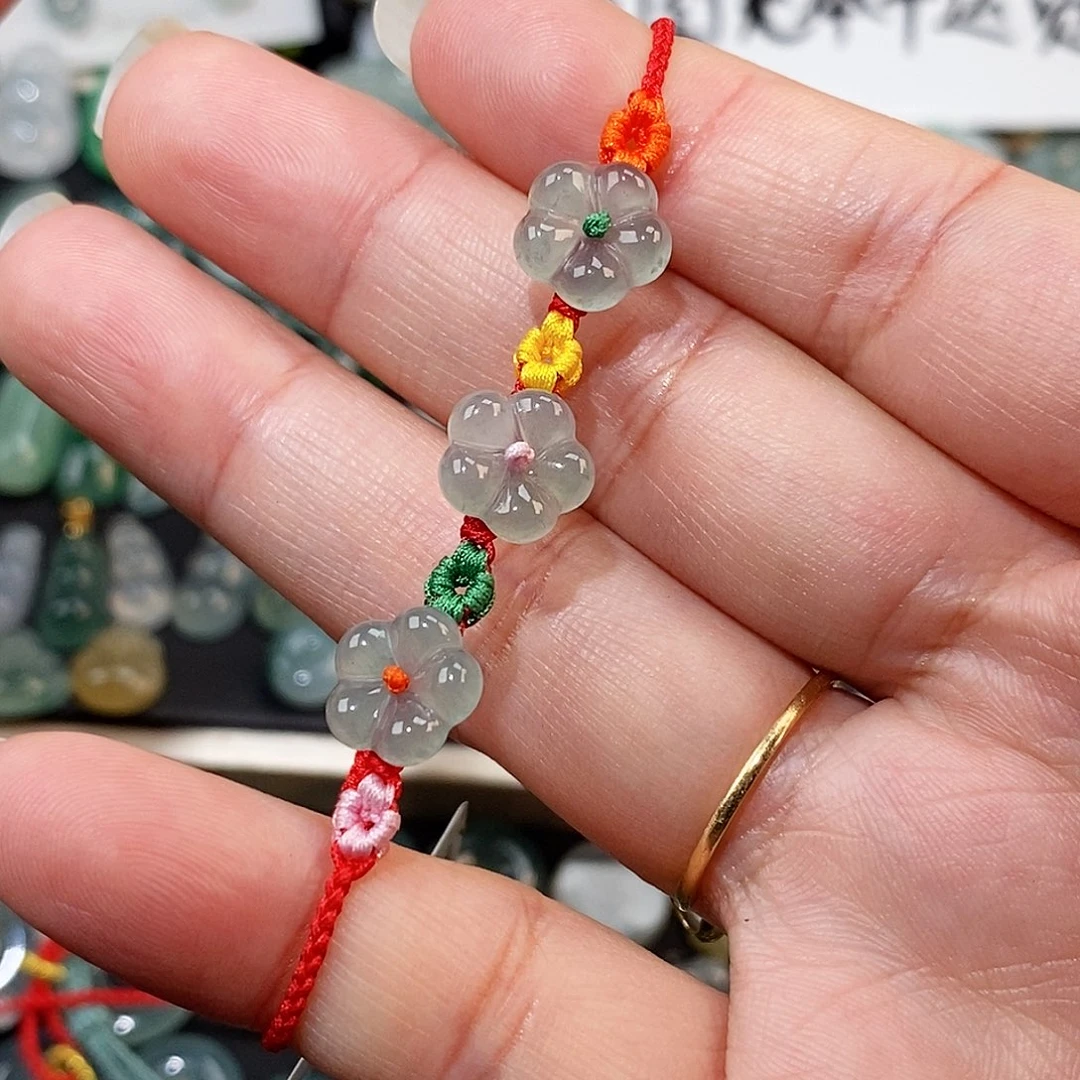 翡翠未镶嵌颈饰三花手绳15