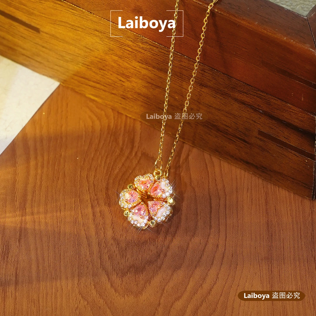 铜合金项链 桃你欢心  桃花爱心项链七夕礼物简约百搭轻奢坠链