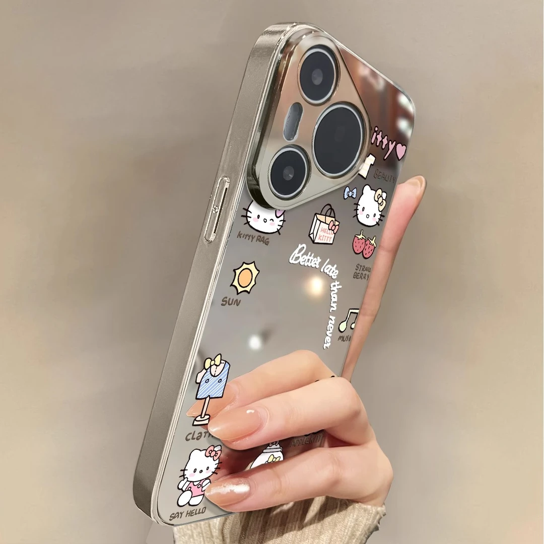 适用于华为pura70Pro手机壳音符KT猫电镀镜面p50镜头全包防摔女款