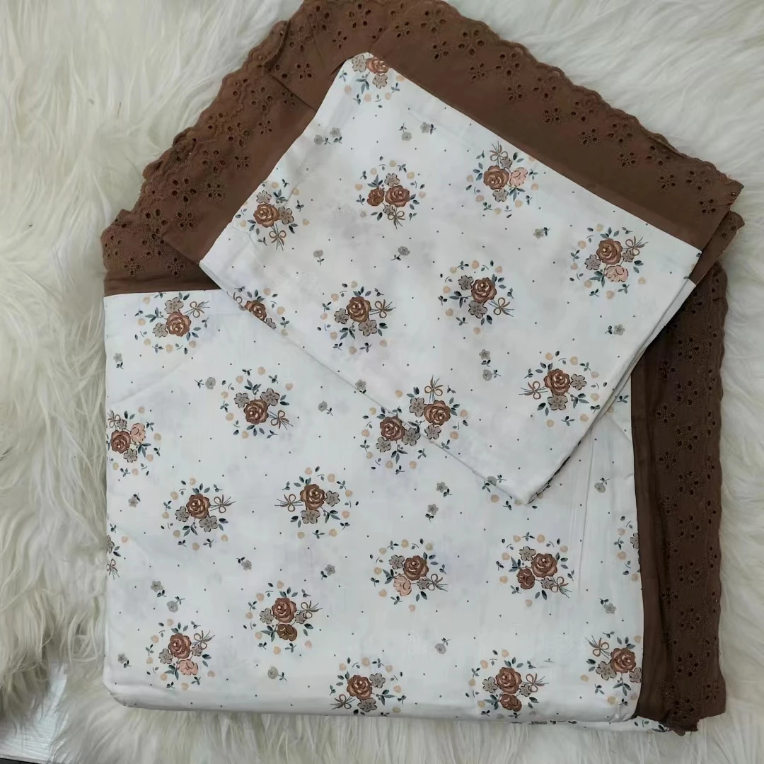 法式卡其色紫色碎花学生喜爱印花三四件套