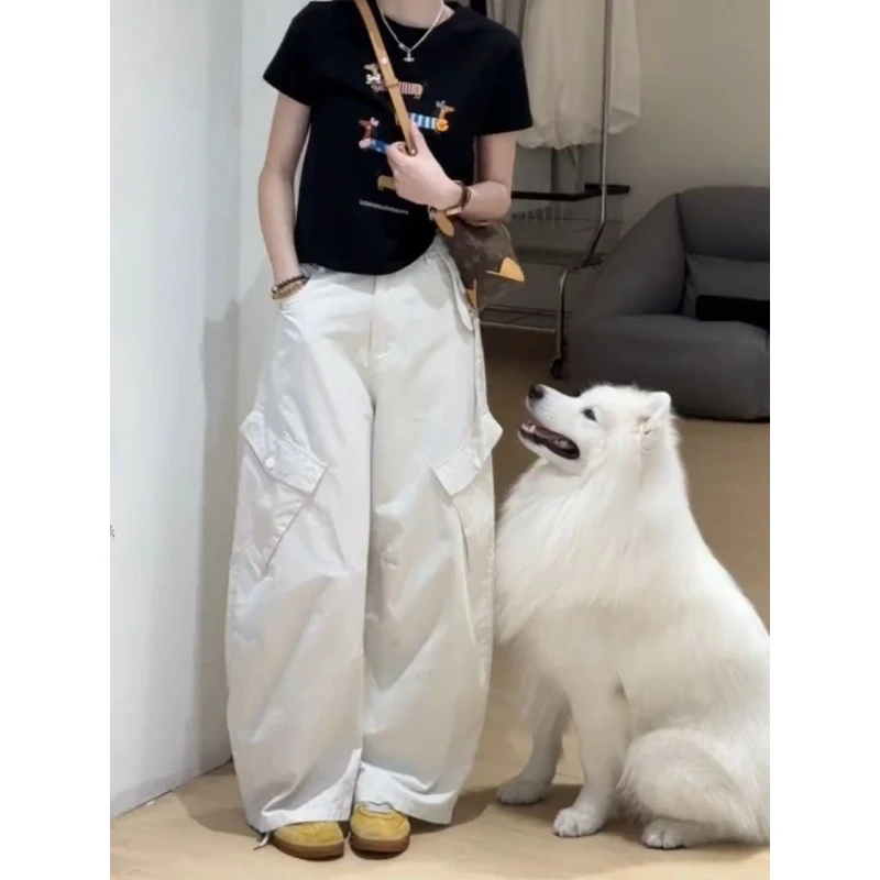 美式复古工装高腰裤女2025早秋新款宽松显瘦直筒阔腿休闲长裤子潮