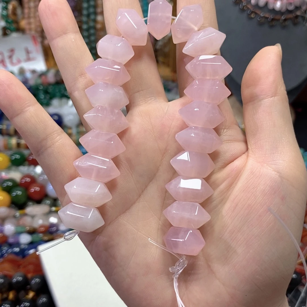 玛瑙/玉髓合金珠宝半成品粉晶双尖一条20颗