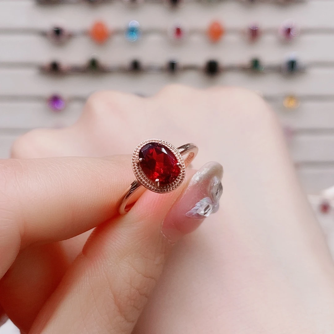 石榴石戒指银S925镶嵌戒指