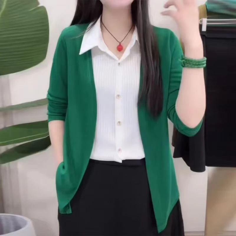 洋气假两件衬衫女2024春秋新款时尚中年妈妈高档拼接开衫打底上衣