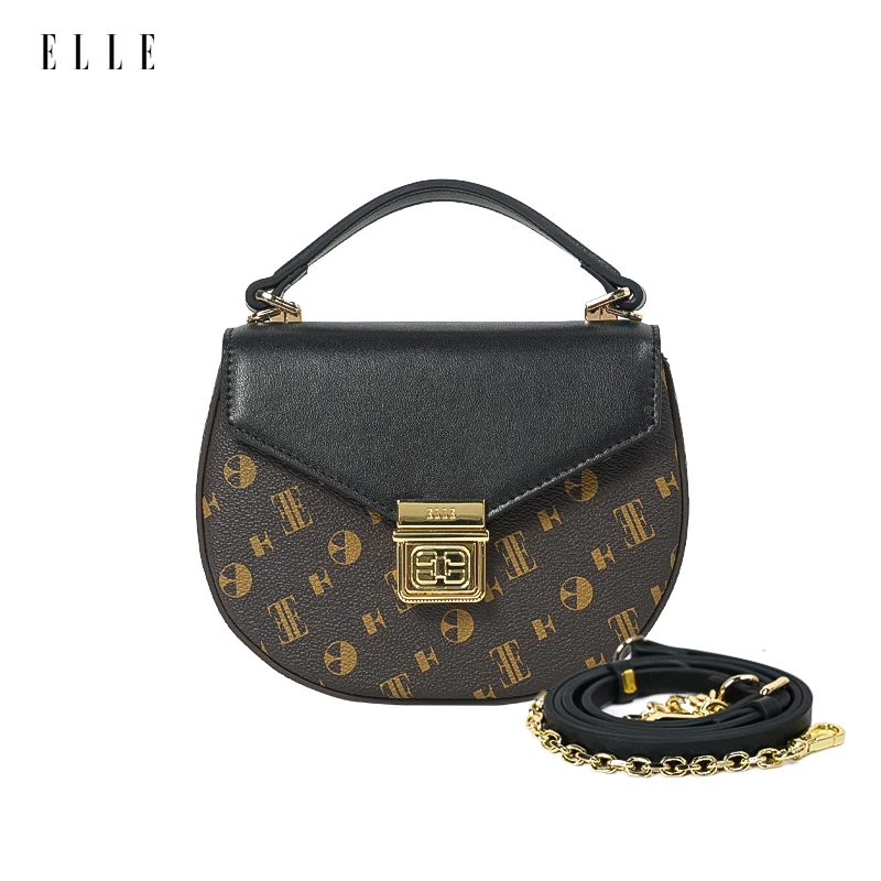 ELLE24年新款女士马鞍包简约老花潮流单肩包时尚轻奢60590