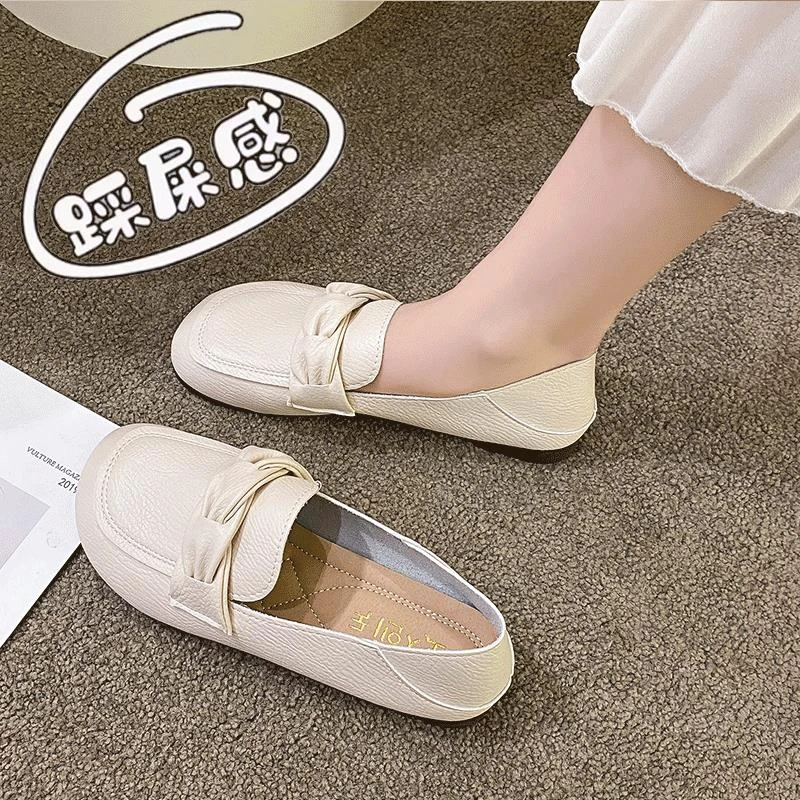 范哲萨商场同款皮面平底单鞋女2025年新款春季一脚蹬豆豆鞋百搭软