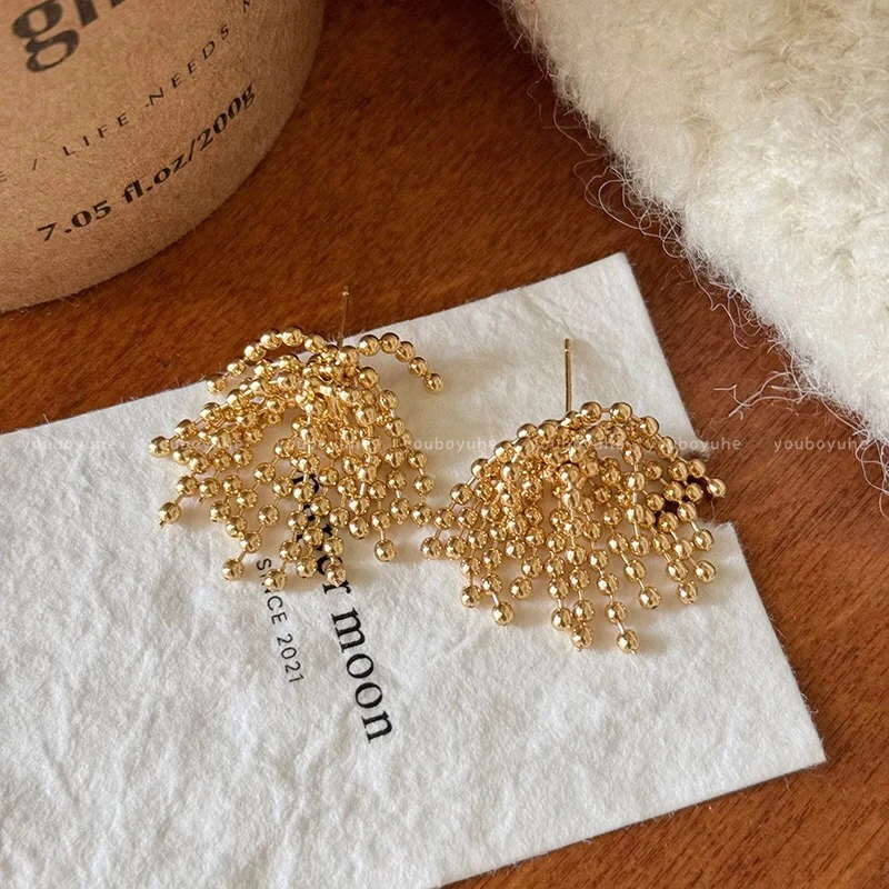 合金耳饰 AL5928 璀璨夺目~金色烟花流苏耳钉轻奢高级时尚名媛风