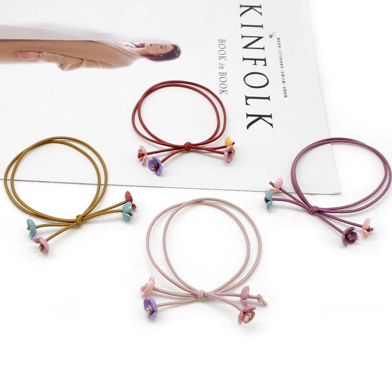 韩版发绳少女4朵小花打结发圈头绳扎头发橡皮筋小清新皮套头饰品