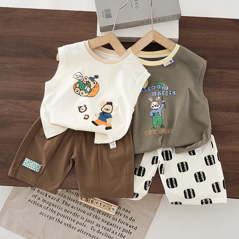 夏季短袖背心短裤套装男女宝宝2025最新款韩版背心婴儿夏季薄款