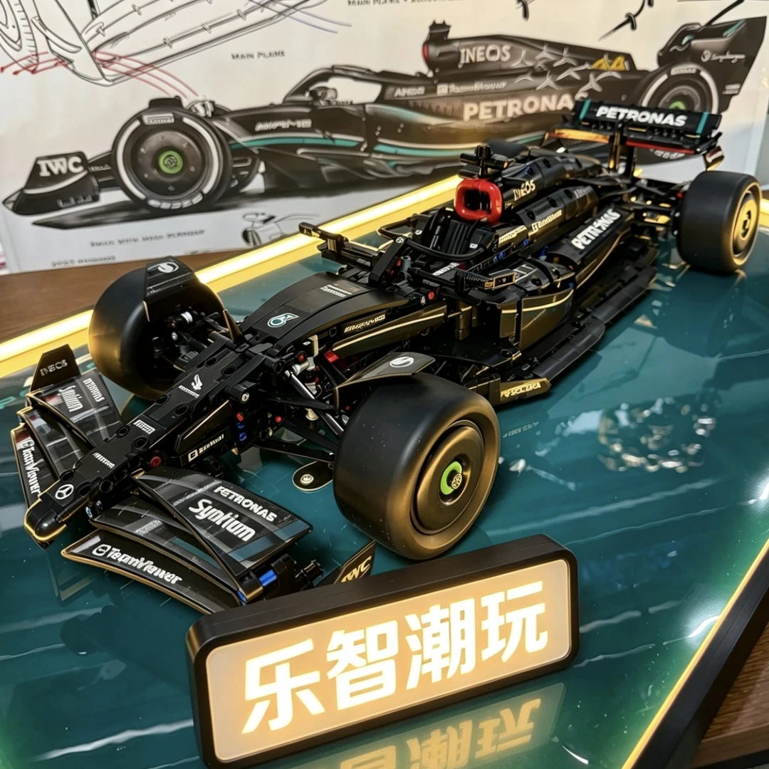 乐智】梅赛德斯奔驰F1方程式拼装积木遥控机械赛车男孩益智玩具