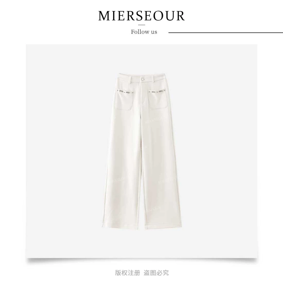 【高频推荐】时尚钉珠设计宽松直筒裤10788