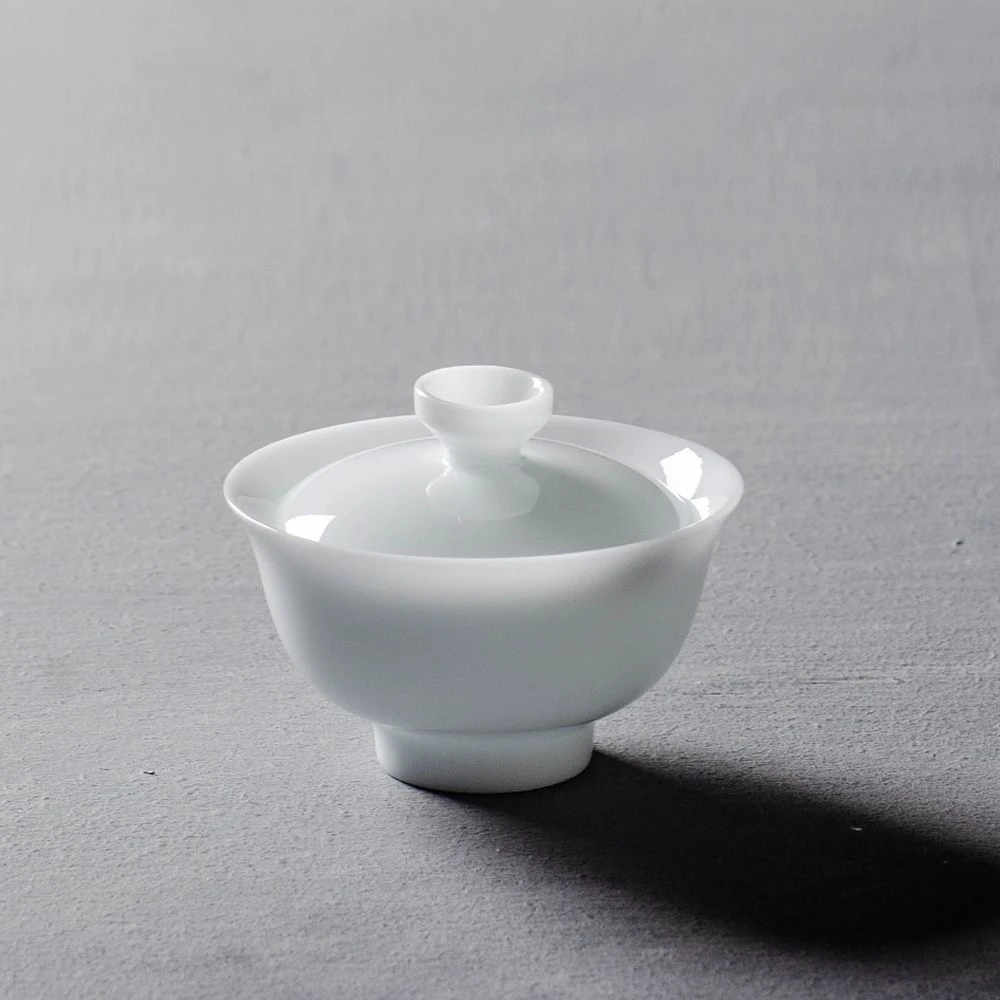 高端冰种玉瓷可悬停二才盖碗最小号功夫茶碗手工泡茶陶瓷迷你盖碗
