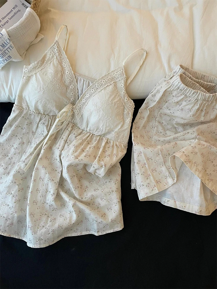 法式复古甜美少女碎花纯欲吊带睡衣女春夏款2025新款家居服俩件套