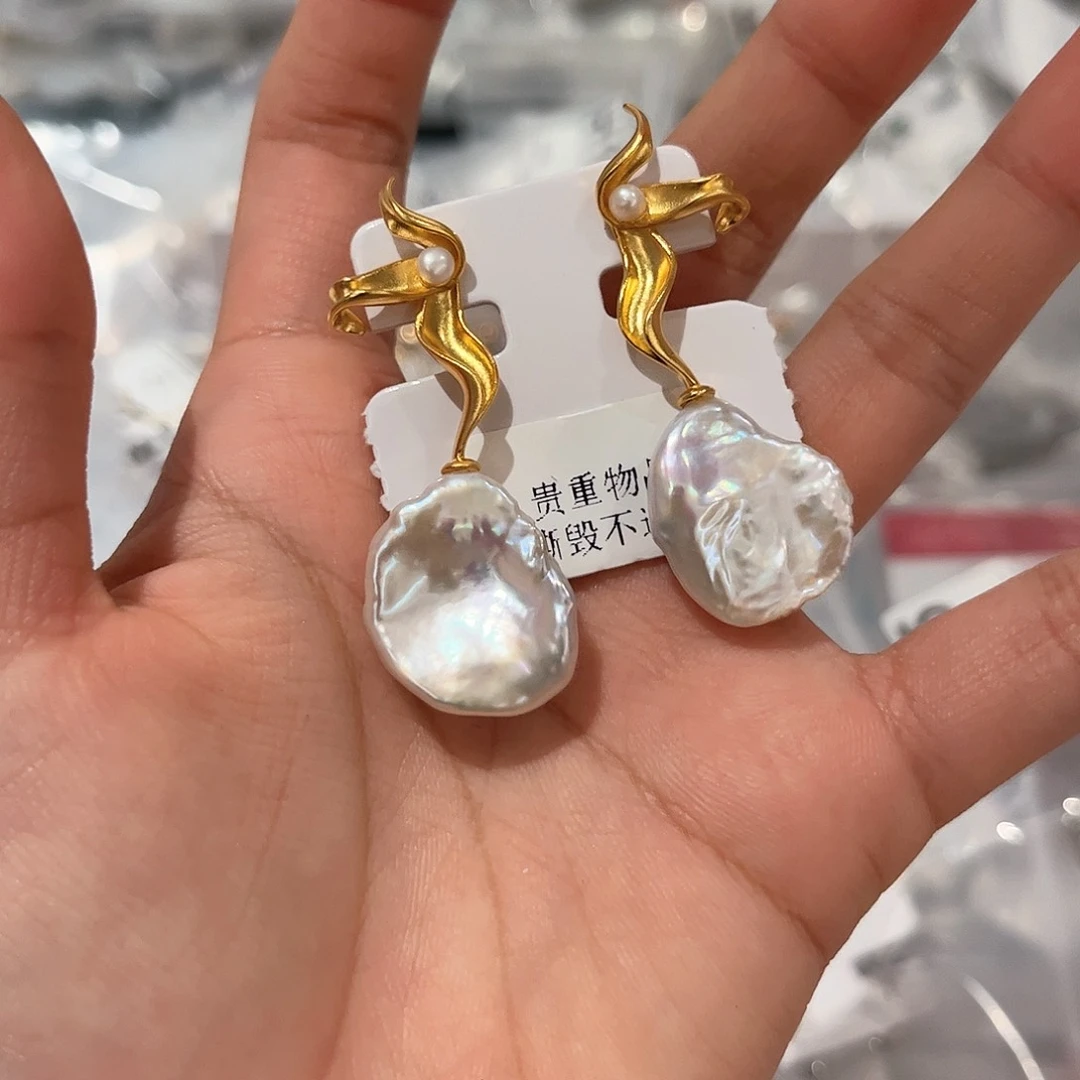 合金淡水珍珠耳饰