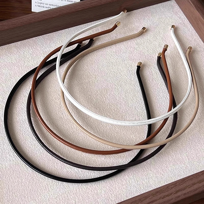 新款简约时尚皮质细款发箍高级感极简风外出压发头箍气质发卡头饰