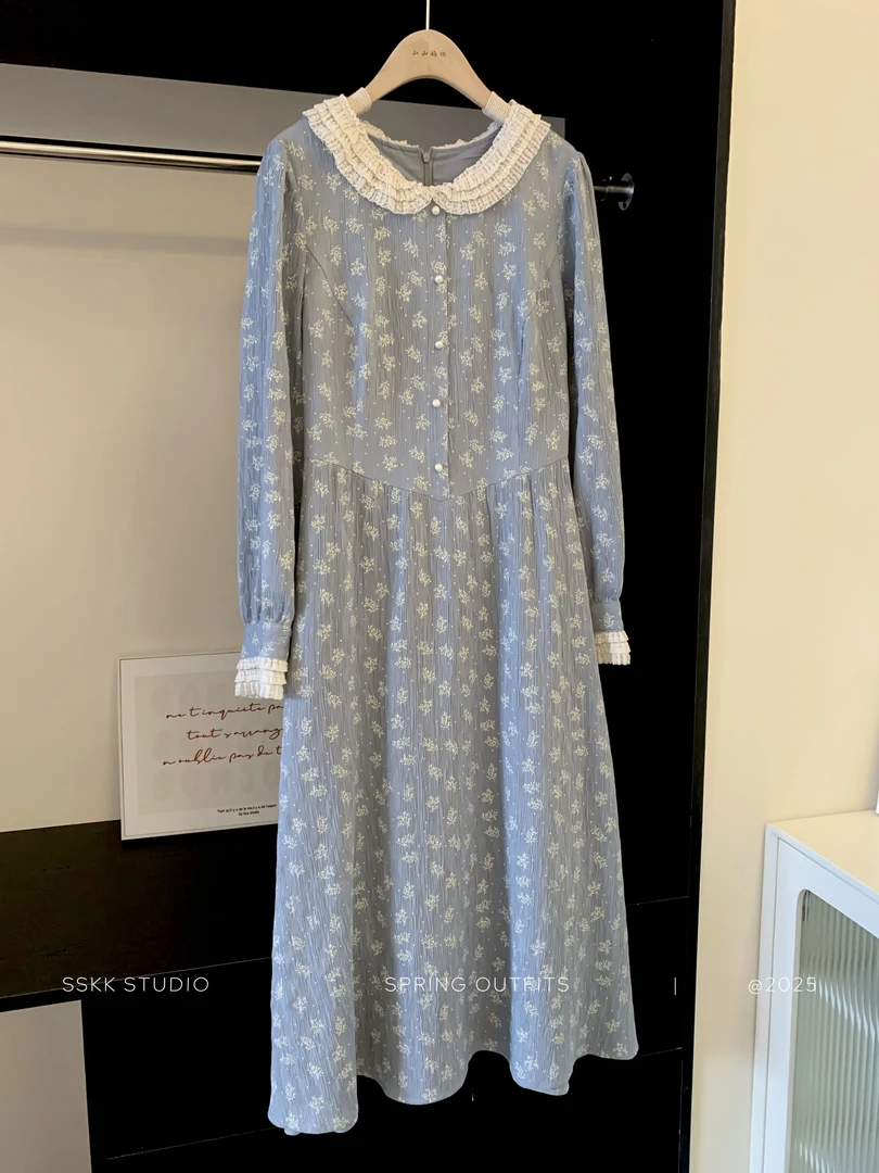 KMZY/KMZY山_山【浪漫书签】微胖女装韩版花边领收腰显瘦碎花连衣裙