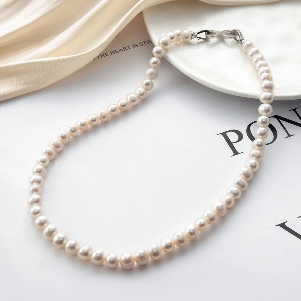 新品 6-7mm天然淡水无核珍珠项链 八字扣设计款