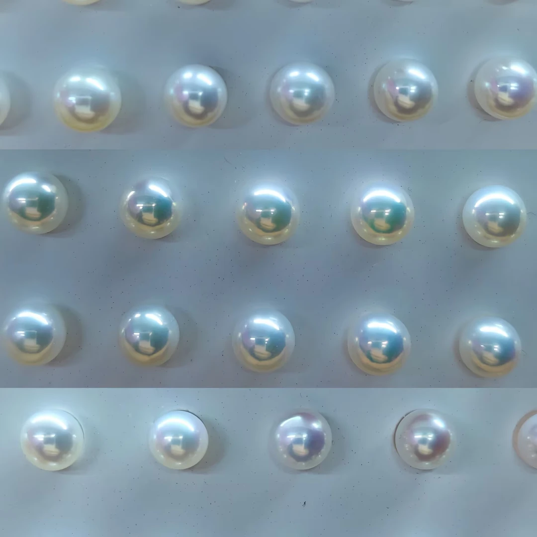 淡水AK有核镜面透亮玻璃光泽炫彩蓝透粉珠光裸珠散珠单颗配对耳钉