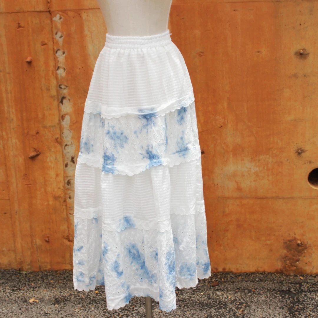 大理手工扎染白色蕾丝蛋糕裙新款设计感小众a字裙适合小个子女生