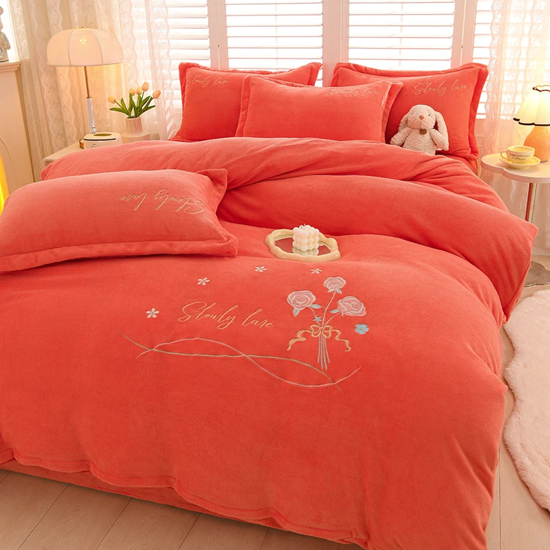 【只亏5000套】高端刺绣冬季牛奶绒四件套加绒加厚保暖绣花四件套