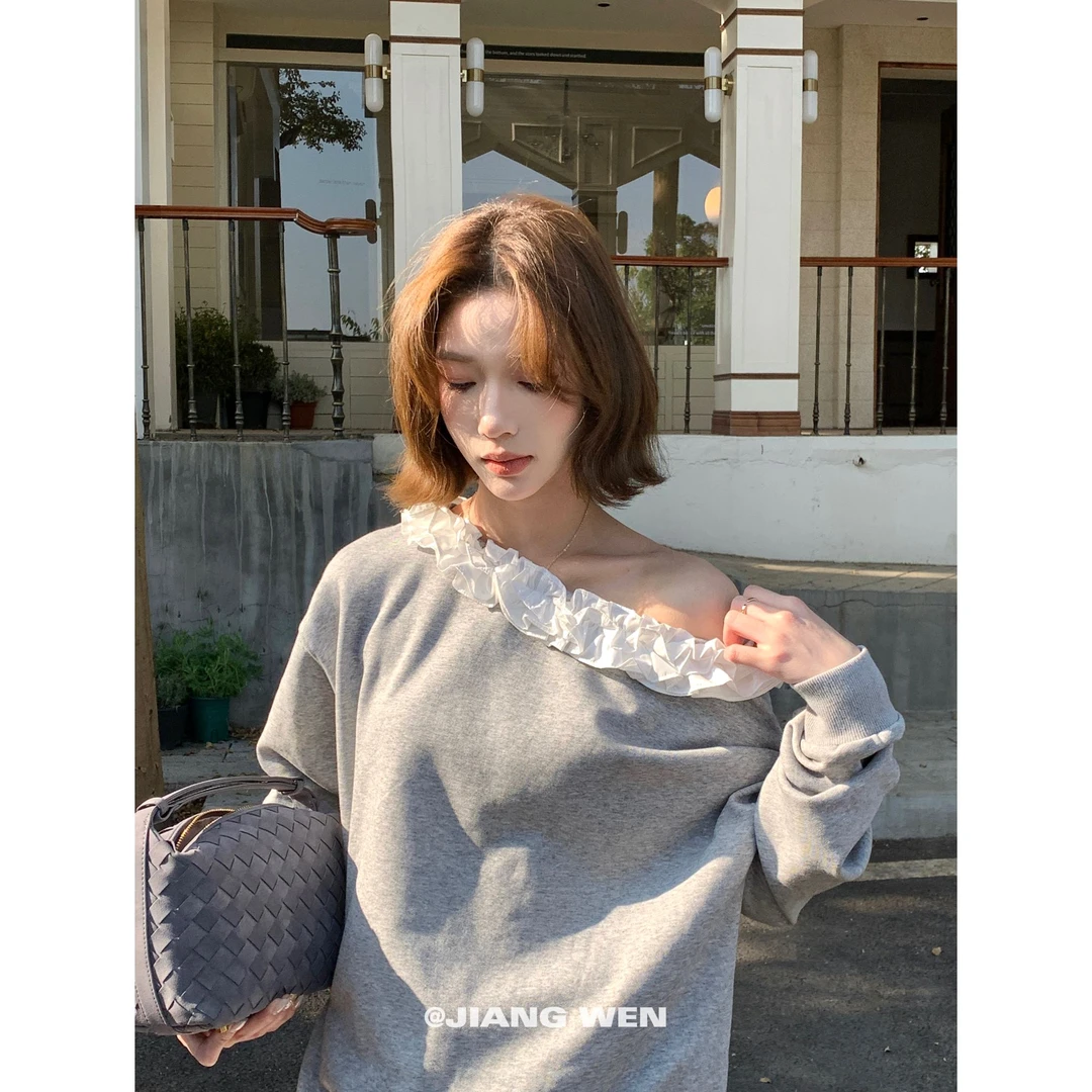 UKILAU【日曼卫衣】韩系甜美设计感花边领2穿卫衣【欧若风】