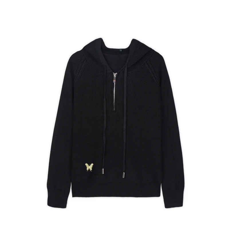 A 70001-1 秋冬新款2025小衫连帽休闲百搭长袖针织卫衣