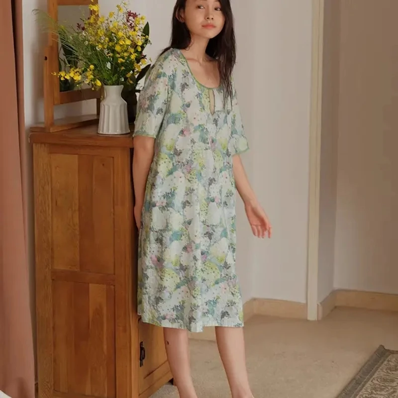 《海城朵朵》朵朵可可251-007女 仙人掌田园风中长款连衣裙