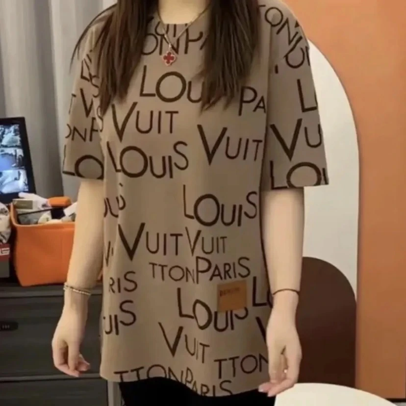 2025大码女装上衣短袖女夏季新款时尚宽松显瘦中长款T恤印花百搭