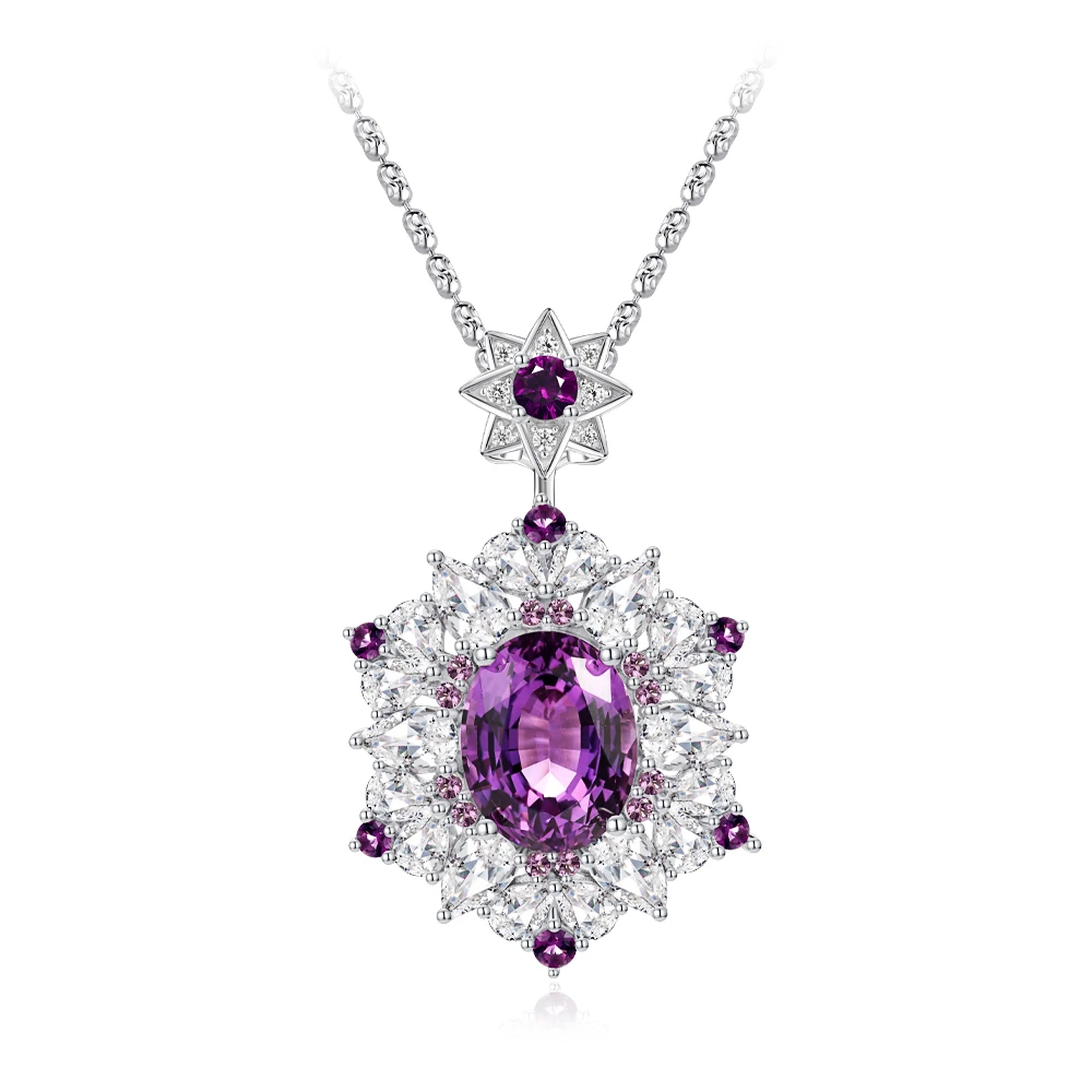 培育蓝宝石P4584【紫菀】新款满钻镶嵌紫色爆闪高级感单吊坠